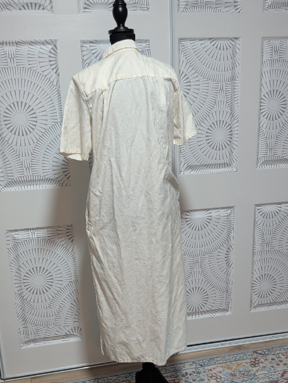 Vintage 80's Classic Cream Pintuck Cotton Dress With Pockets And Shoulder Pads - Picture 5 of 7